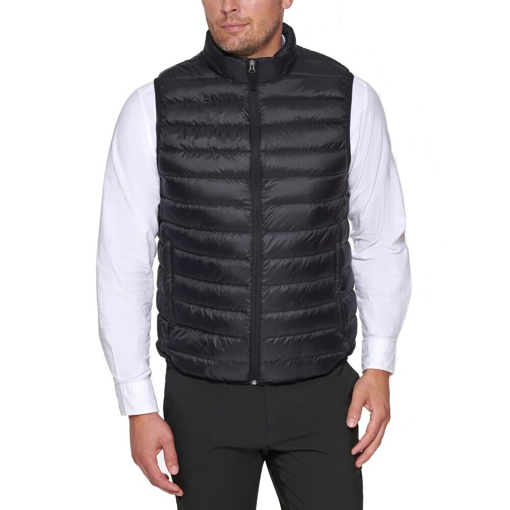 Club Room Puffer Vest Men Small Black Quilted Packable Full Zip Mock Neck UPS165